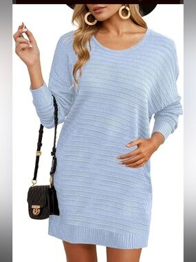 Chic Knit Sweater Dress- sky Blue, L